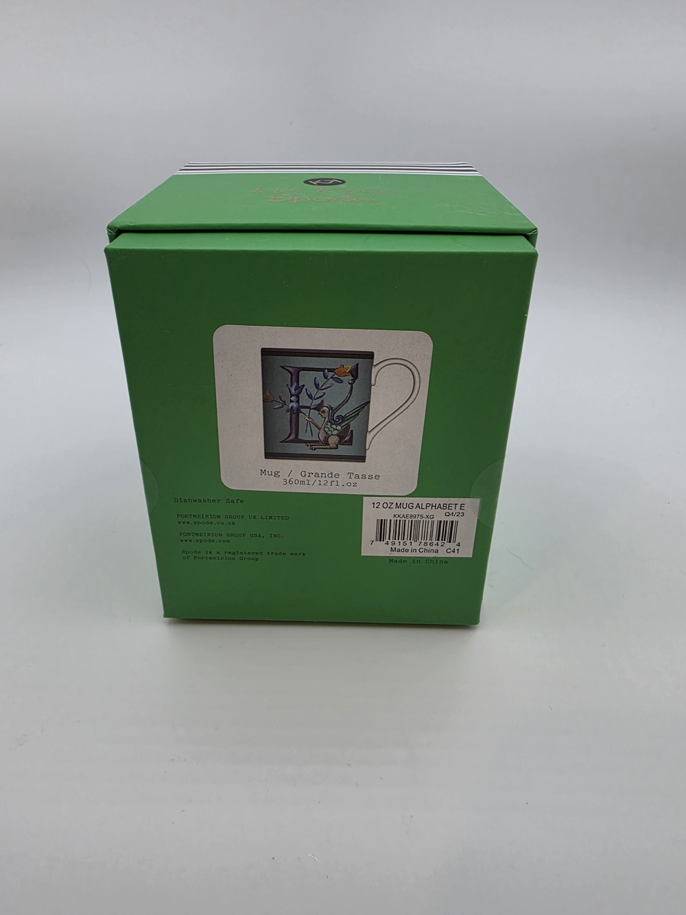 NIB Spode Kit Kemp Alphabet "E" Initial Mug 12 oz